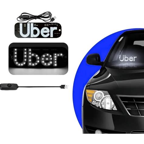 Placa Painel Luminoso 12v Led Uber 2 Ventosas Cabo USB E