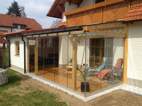 Glasschiebewand System für Terrassenüberdachung Wintergarten holz