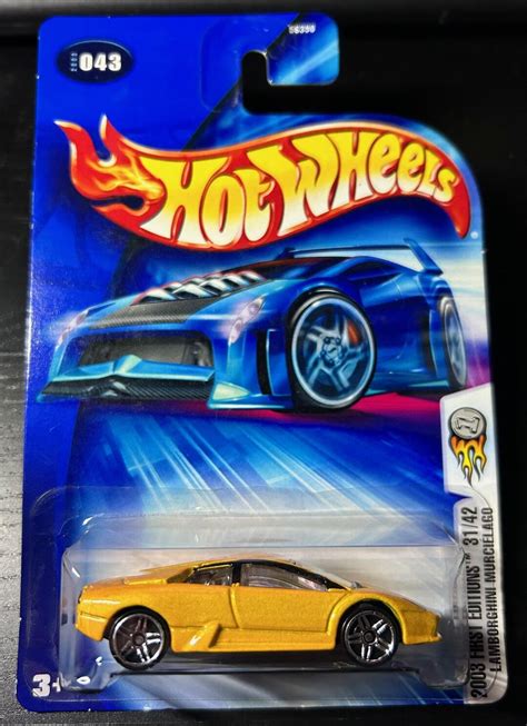 Hot Wheels Lamborghini Murcielago Yellow With Black Interior First Editions Long Card Hard