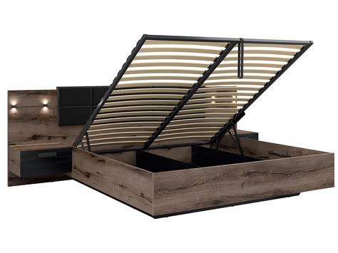 Lit Coffre 180x200 Sommier Chevet LED Et Prise USB Inclus Romane Bois