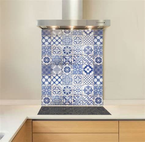 Sea Blue Tiles Glass Splashback