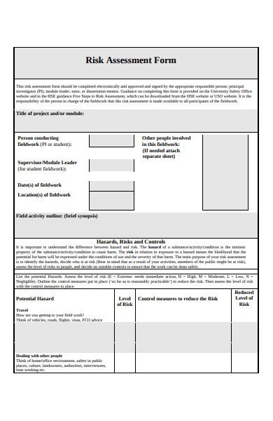 Free 52 Best Risk Assessment Forms In Pdf Ms Word Xls