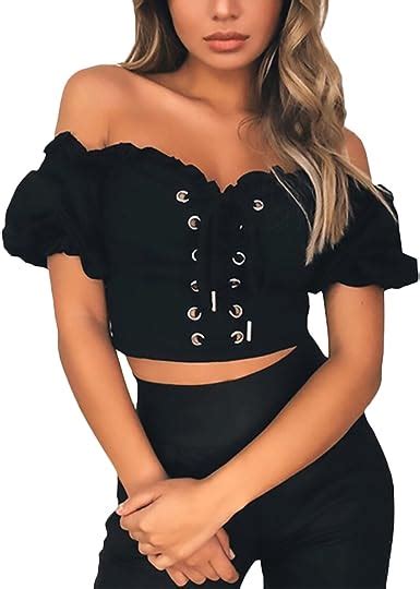 Crop Top Damen Kurzarm Wort Kragen Schulterfrei Mit Classic Unikat