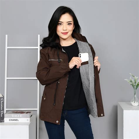 Jual Jaket Parka Wanita Korean Style Bolak Balik Jumbo Warna Coklat Tua