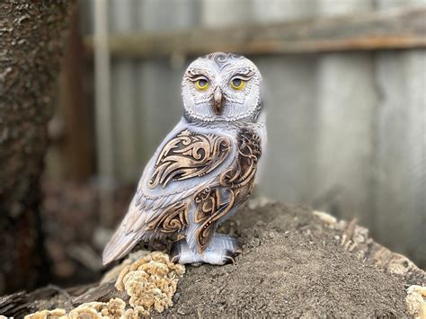 Carved Wood Owl Owl Sculpture White Owl Norse Owl Owl Figurine Snowy