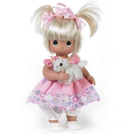 Precious Moments Girl Doll Holding Baby Doll Blonde Green Eyes Vinyl