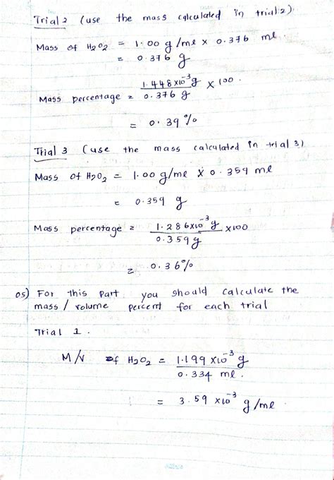 Solved 1 Calculate The Molarity Of The KMnO4 Solution For Each Trial