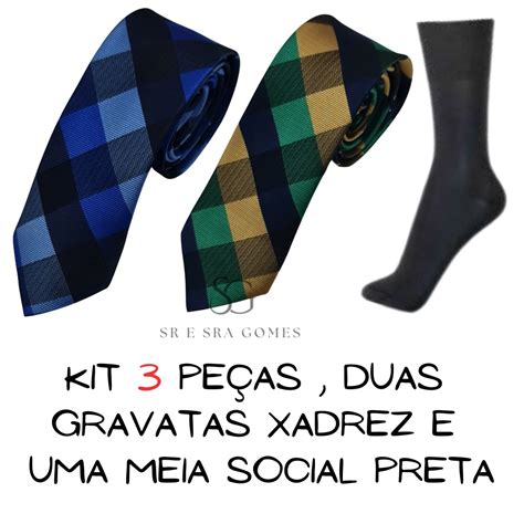 Kit Pe As Gravatas Xadrez E Meia Social Elasticidade Dia A Dia