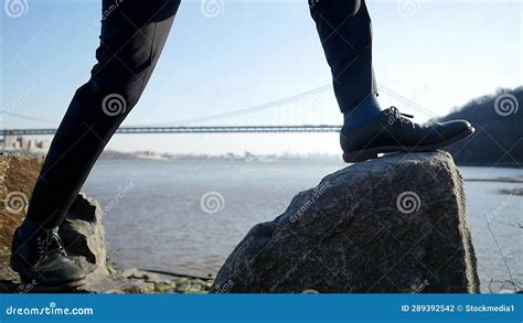 Lifestyle Portrait of Man in Suit Enjoying River Bridge Landscape Outdoors Stock Footage - Video ...