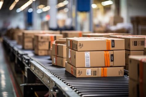 Premium Ai Image Moving Cardboard Boxes On Conveyor