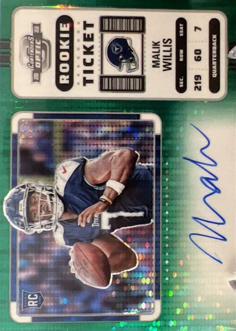 Malik Willis Contenders Optic Rookie Ticket Auto Variation Green