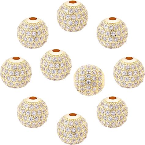 Amazon NBEADS 10 Pcs 10mm Golden Brass Cubic Zirconia Beads Clear