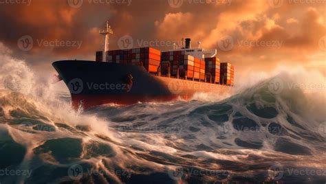 A Photo Large Container Ship Sailing In Ocean Stock Photo At