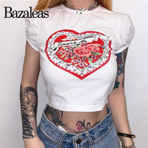 Picture Of Bazaleas Harajuku Spank Me Print Cropped T Shirt Cute Heart