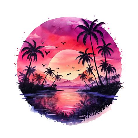 Premium Vector Sunset On The Beach With Palm Trees Watercolor Paint