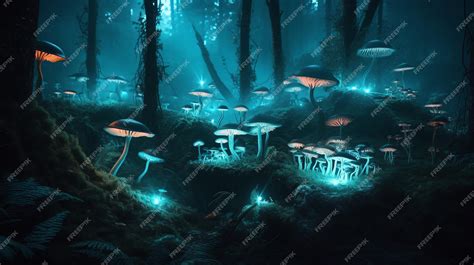 Premium Ai Image Bioluminescent Mushroom Forest A Mystical And