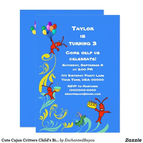 Cute Cajun Critters Childs Birthday Invitation Birthday