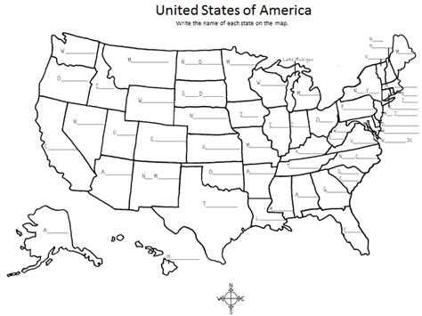 United States of America Map - Write the name of each state on the ...