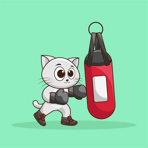 Linda Mascota Adorable Gato Boxeador Usando Guantes De Boxeo Golpeando