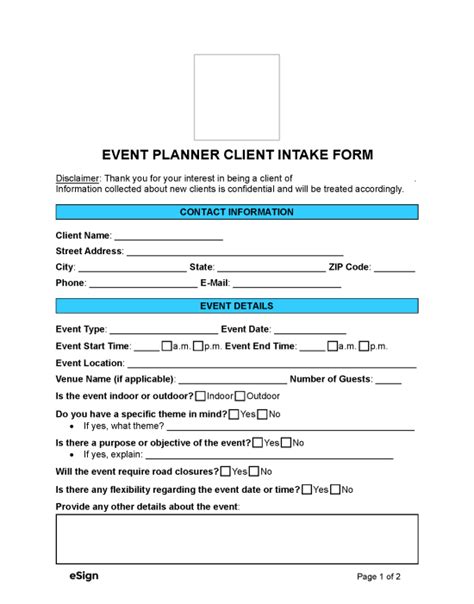 Free Event Planner Client Intake Form Pdf Word