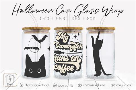 Witch Beercan Glass Wrap Svg Retro Halloween Libbey Glass By Orange