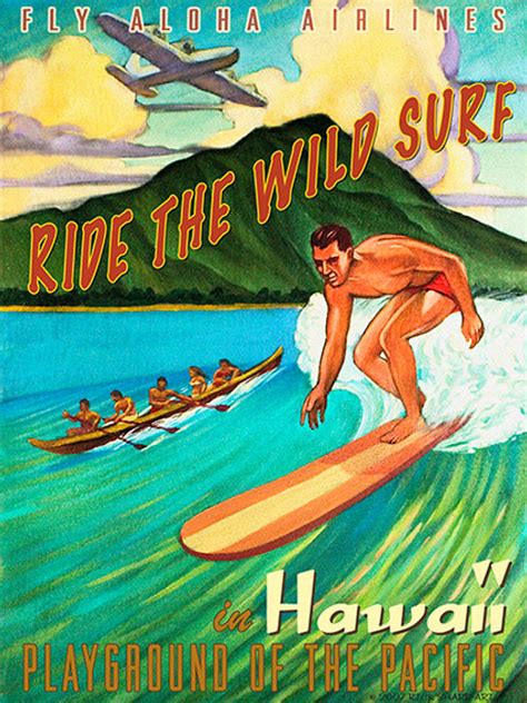 Ride The Wild Surf Hawaii Vintage Surf Art Poster Ricksharpart