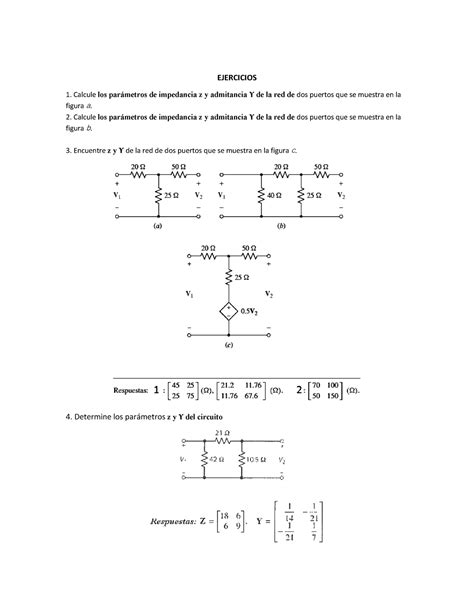 Taller Redes De Dos Puertos Ejercicios Calcule Los Parámetros De
