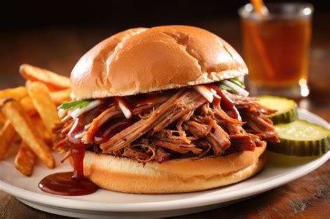 Premium Ai Image High Angle Shot Of A Pulled Pork Sandwich With Sauce