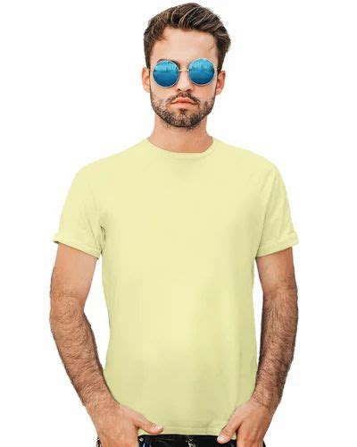 Butter Yellow Plain Round Neck T Shirt For Men Men Crew Neck T Shirt