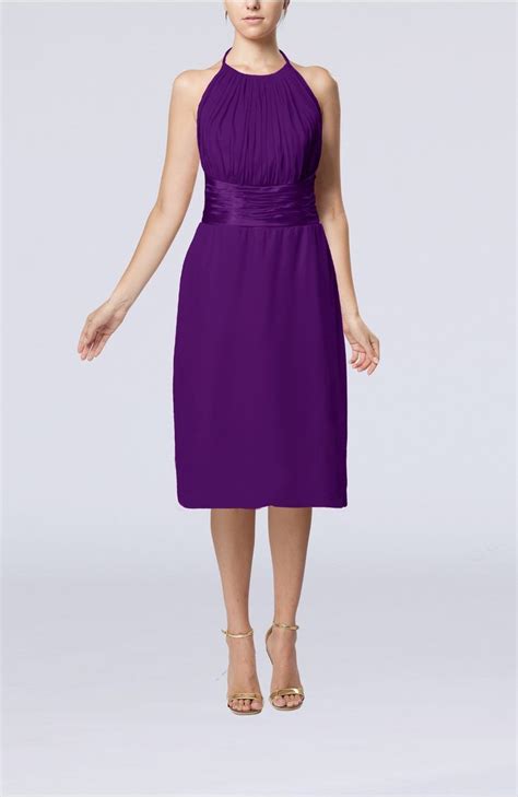 Dark Purple Cocktail Dress Simple Halter Backless Chiffon Knee Length