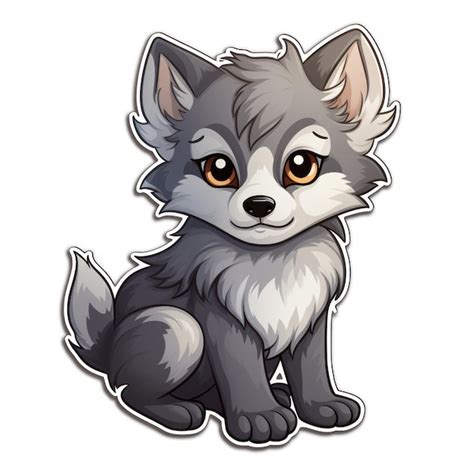 Premium AI Image | Cute Chibi Style Sticker Design of a Gray Wolf AI ...