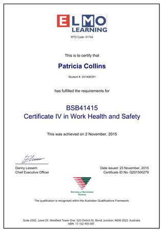 Cert IV Work Health And Safety BSB41415 PDF