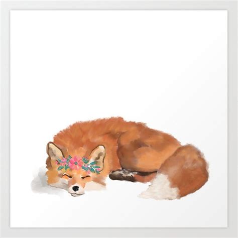 Fox Flower Crown Fox Art Fox Watercolor Art Print By Sarahkmedeiros