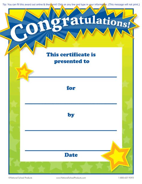 Congratulations Certificate With Stars On The Front And Blue Yellow