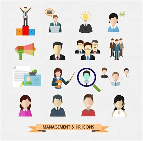 Management And Human Resources Icons In Flat Design Vectors Graphic Art