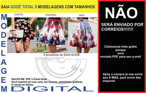 Molde Modelagem Saia Godê Total Kit C 3 Tamanhos 40 50 70cm