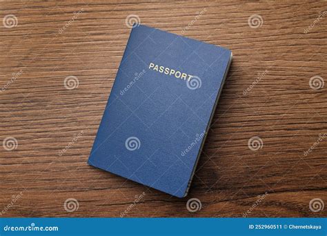 Blank Blue Passport On Wooden Table Top View Stock Image Image Of Document Foreign 252960511