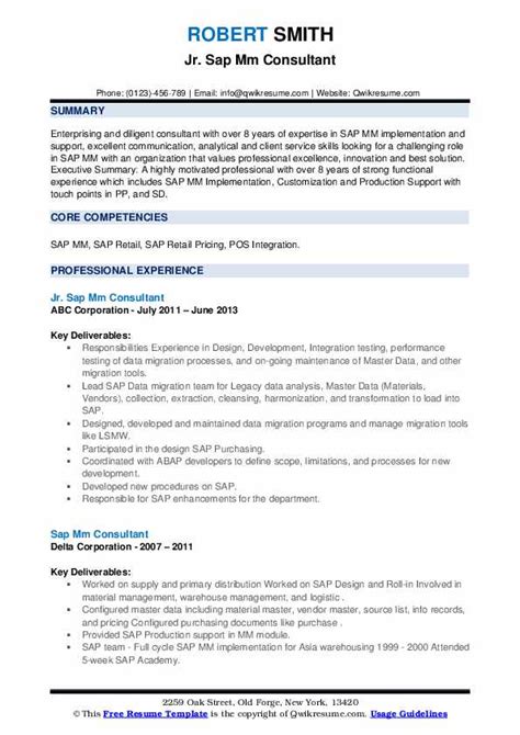 Sap Mm Consultant Resume Samples Qwikresume