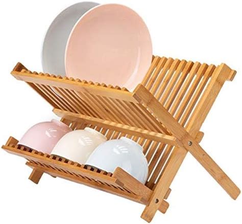 Lawei Bamboo Dish Drying Rack With Utensil Holder Collapsible Dish