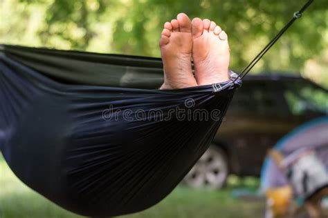 Hammock And Man Feet Stock Photo Image Of Rest Restful 74262758