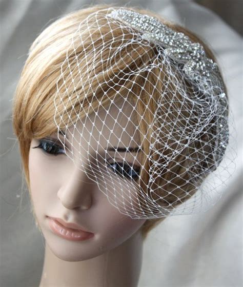 Bridal Birdcage Veil With Detachable Crystal Rhinestone Applique 2