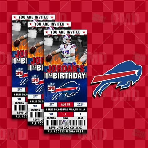 Buffalo Bills Custom Ticket Style Sports Party Invitations – Sports Invites