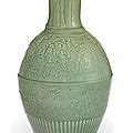 A Carved Longquan Celadon Vase Late Yuan Early Ming Dynasty Mid Th