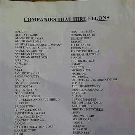 Companies That Hire Felons Ways To Get Money List Of Jobs Felony Jobs