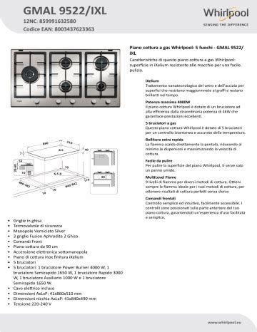 Whirlpool Gmal Ixl Hob Product Data Sheet Manualzz