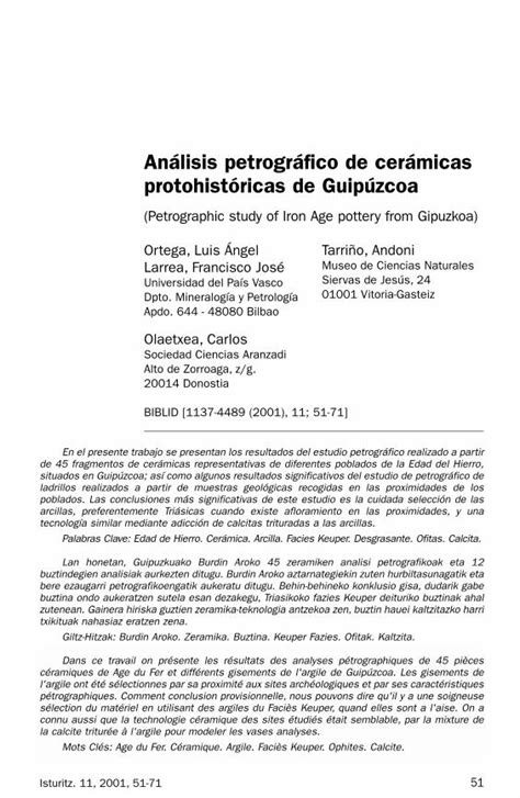 Pdf An Lisis Petrogr Fico De Cer Micas Protohist Ricas De