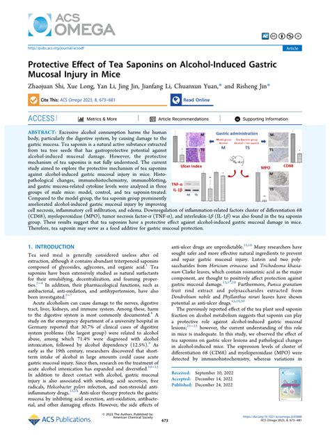 Pdf Protective Effect Of Tea Saponins On Alcohol Induced Gastric