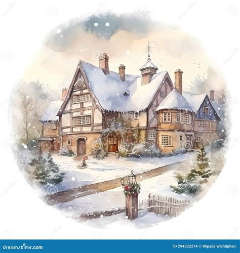 Christmas House Decoration in the Snow Drawing and Watercolor Stock ...