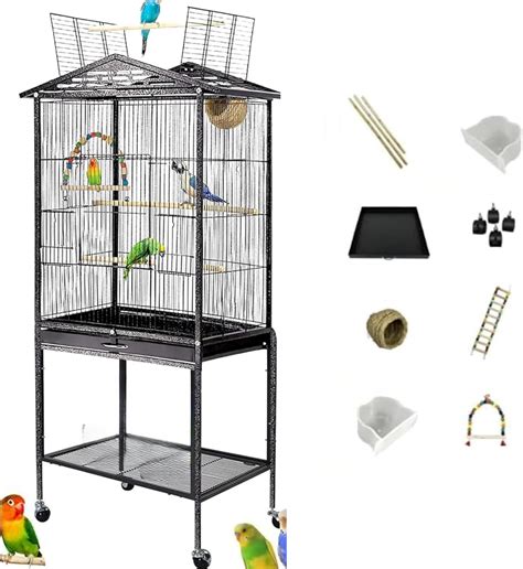 Forubar Large Metal Bird Cage Open Top Standing Parrot Parakeet Cage