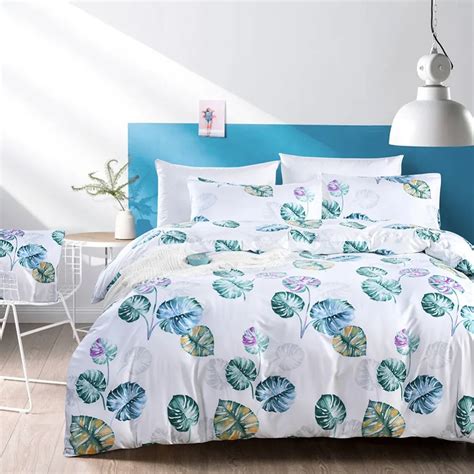 Tropical Palm Leaves Printing Duvet Cover Set Luxury Microfiber Bedding